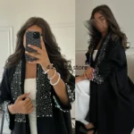 عباية مفتوحة من الماس الأسود – ستايل دبي فخم